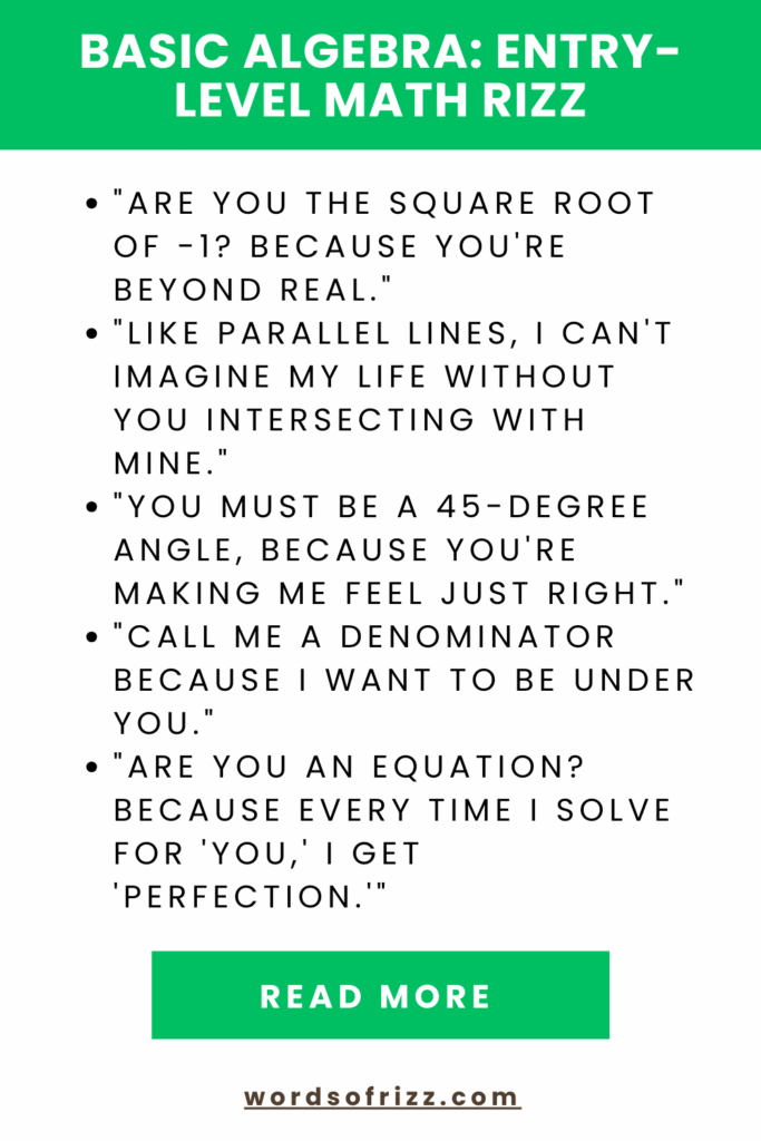 50+ Best Math Rizz Pickup Lines In 2025 2 Basic Algebra_ Entry-Level Math Rizz