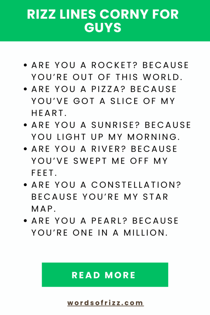 Best Epic Corny Rizz Pickup Lines That Always Get A Laugh 5 Rizz Lines Corny For Guys