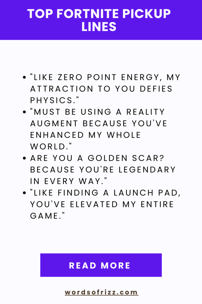 50+ Best Fortnite Rizz Pickup Lines That Work 8 Top Fortnite Pickup Lines