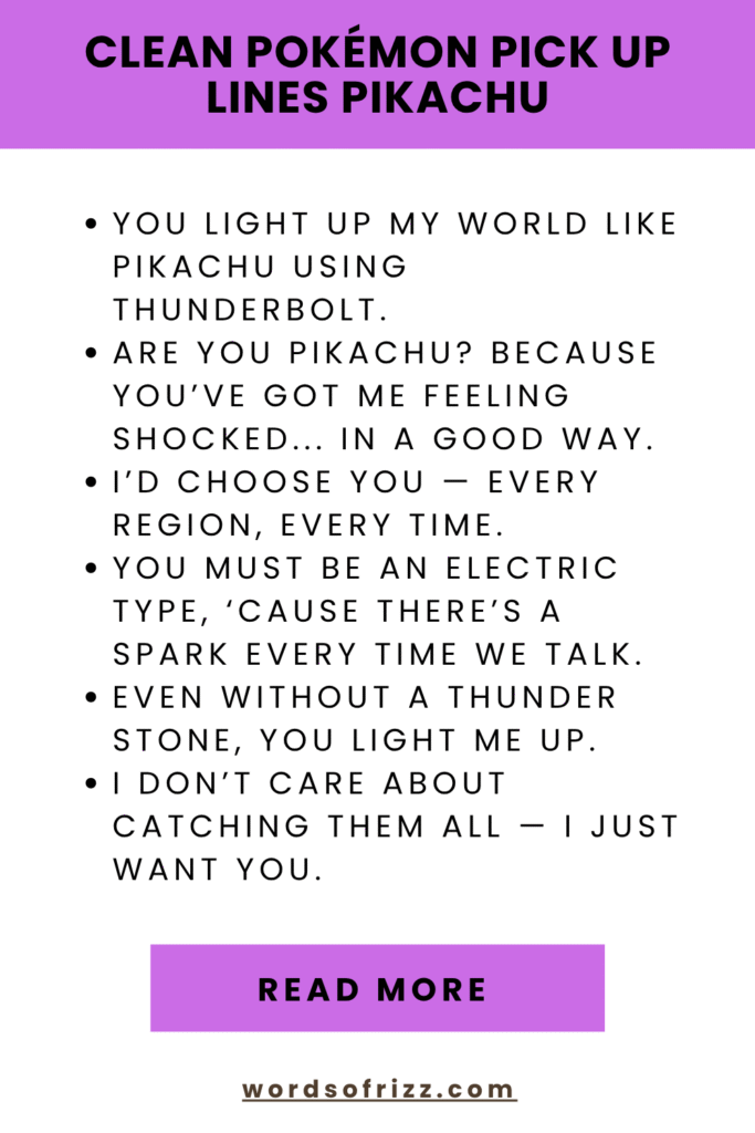 180 Best Pokémon Rizz Pick Up Lines That Work In 2025 6 Clean Pokémon Pick Up Lines Pikachu