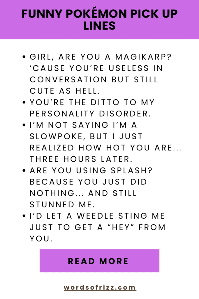 180 Best Pokémon Rizz Pick Up Lines That Work In 2025 3 Funny Pokémon Pick Up Lines