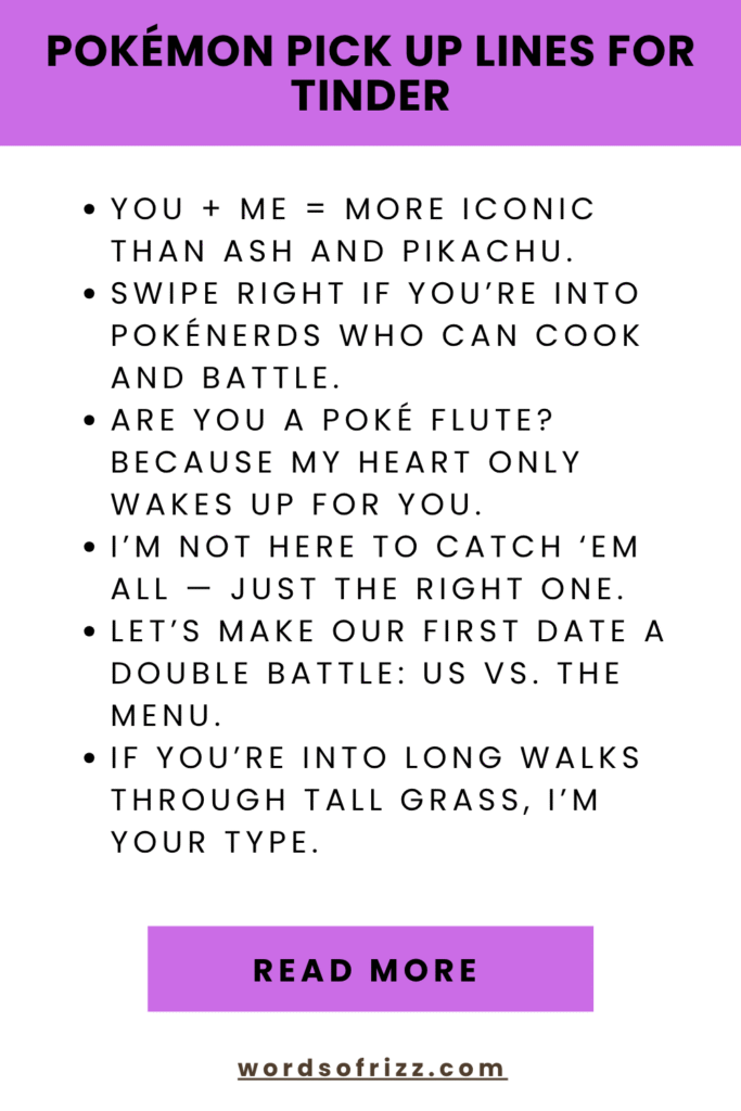 180 Best Pokémon Rizz Pick Up Lines That Work In 2025 9 Pokémon Pick Up Lines For Tinder